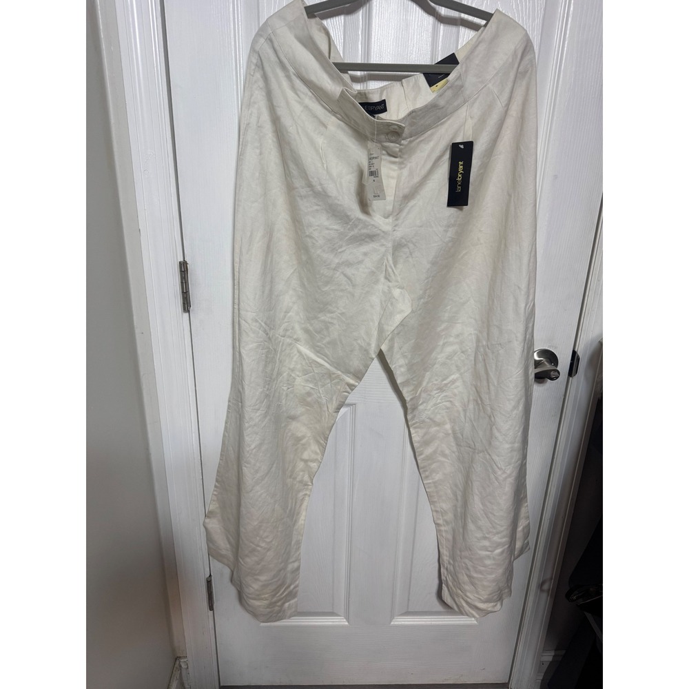 Lane Bryant Women 18 Ivory Linen Blend Wide Leg Trousers Dress Pants NWT